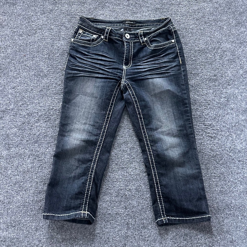 Suko Jeans Capri Pants Womens Size 8 Dark Wash Thick Stitch Cropped